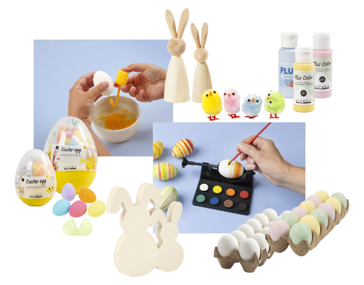 Collage med olika påskdekorationer