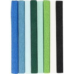 Kräppapper, 25x60 cm, Stretchbarhet: 180%, 105 g, blå/grön harmoni