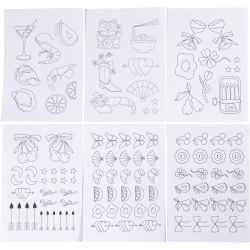 Vattenl&ouml;sliga Broderiark, Dekorativa motiv, A5, ark 148,5x210 mm, 6 ark/ 1 f&ouml;rp.