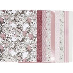 Designpapper i block, stl. 21x30 cm, 120+128 g, beige, brun, rosa, vit, 24 ark/ 1 förp.
