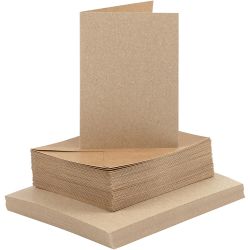 Kort och kuvert, kortstl. 10,5x15 cm, kuvertstl. 11,5x16,5 cm, 120+240 g, natur, 50 set/ 1 förp.