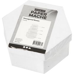 Sexkantiga Askar, H: 4+5+6+7 cm, Dia. 6,5+8+10+12 cm, vit, 4 st./ 1 set