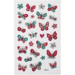 Glitterstickers, fjärilar, ark 10x16 cm, 1 ark