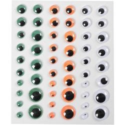 Rullögon, självhäftande, Dia. 6+8+10+12+15 mm, grön, orange, vit, 54 st., 1 ark