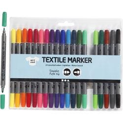 Textiltuschpennor, spets 2,3+3,6 mm, standardfärger