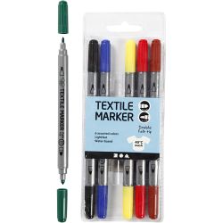 Textiltuschpennor, spets 2,3+3,6 mm, standardfärger
