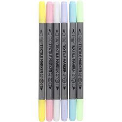Textiltuschpennor, spets 2,3+3,6 mm, pastellfärger, 6 st./ 1 förp.