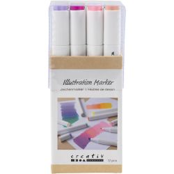 Illustrations marker, spets 1+8 mm, pastellfärger, 12 st./ 1 förp.