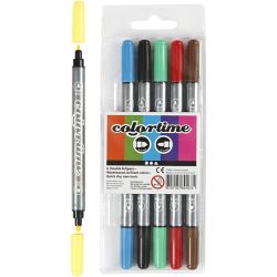 Colortime Dubbeltusch, spets 2,3+3,6 mm, standardfärger, 6 st./ 1 förp.