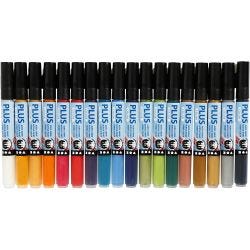 Plus Color Tusch, L: 14,5 cm, spets 1-2 mm, mixade färger, 18st./ 1 förp., 5,5 ml