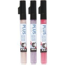 Plus Color Tusch, L: 14,5 cm, spets 1-2 mm, fuchsia, dusty rose, dark lilac, 5,5 ml, 3 st./ 1 förp.