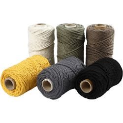 Makramégarn, L: 55 m, Dia. 4 mm, mixade färger, 6x330g/ 1 förp.