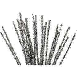 Piprensare, L: 30 cm, tjocklek 6 mm, glitter, silver, 24 st./ 1 förp.