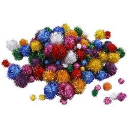Pompomer, Dia. 15-40 mm, glitter, starka färger, 62 g/ 1 förp.