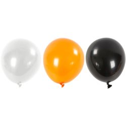 Ballonger, runda, Dia. 23-26 cm, svart, orange, vit, 10st./ 1 förp.