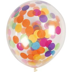 Ballonger med konfetti, runda, Dia. 23 cm, transparent, 4st./ 1 förp.
