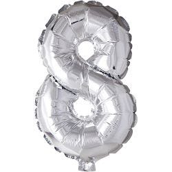 Folieballong, 8, H: 41 cm, silver, 1 st.