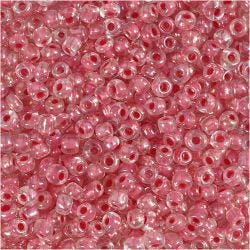 Rocaillepärlor, Dia. 3 mm, stl. 8/0, Hålstl. 0,6-1,0 mm, rosakärna, 25 g/ 1 förp.