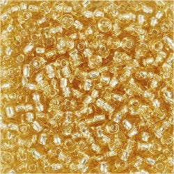 Rocaillepärlor, Dia. 3 mm, stl. 8/0, Hålstl. 0,6-1,0 mm, guld, 25 g/ 1 förp.