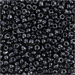 Rocaillepärlor, Dia. 3 mm, stl. 8/0, Hålstl. 0,6-1,0 mm, svartmetallic, 25 g/ 1 förp.