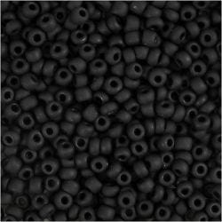 Rocaillepärlor, Dia. 3 mm, stl. 8/0, Hålstl. 0,6-1,0 mm, frostsvart, 25 g/ 1 förp.