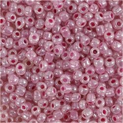 Rocaillepärlor, Dia. 3 mm, stl. 8/0, Hålstl. 0,6-1,0 mm, rosa, 25 g/ 1 förp.