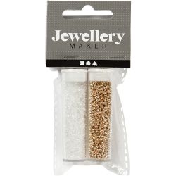 Rocaillep&auml;rlor, Dia. 1,7 mm, stl. 15/0, H&aring;lstl. 0,5-0,8 mm, vit, 2x7 g/ 1 f&ouml;rp.