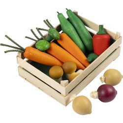 Trägrönsaker i låda