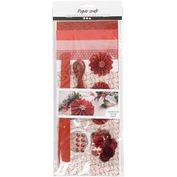 Kreativt set, pappersklippning, röd, cream, 1 förp.