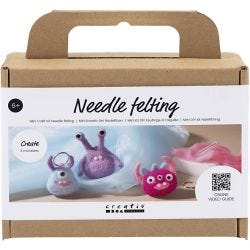 Mini DIY Kit Nålfiltning, Monster, mixade färger, 1 förp.
