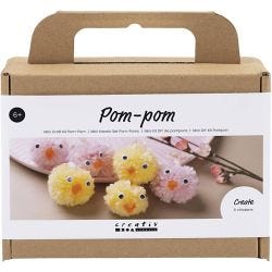 Mini DIY Kit Pompom, Kycklingar, mixade färger, 1 förp.