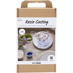 DIY Kit Resingjutning, Rund bricka med marmorering, blå, vit, 1 förp.
