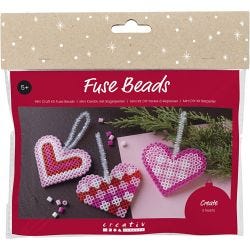 Mini DIY Kit Rörpärlor, Julhjärtan, rosa, ljusrosa, primärröd, vit, 1 förp.