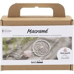 Mini DIY Kit Makramé, Drömfångare med rosenkvartskristall, ljusrosa, vit, 1 förp.
