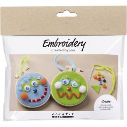 Mini DIY Kit Broderi, Ansikten, blå, grön, 1 förp.