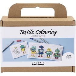 Mini DIY Kit Textilmålning , Robot, primärfärger, 1 förp.