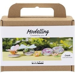 Mini DIY Kit Modellera, Sten med insekt, grå, ljusrosa, ljusturkos, 1 förp.