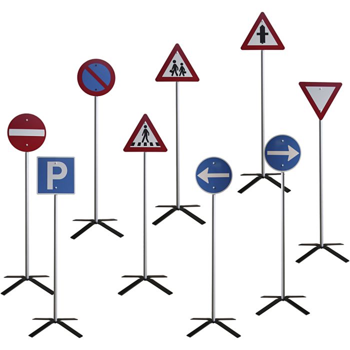 Vägskyltar med kryssfot, H: 125 cm, 9 set/ 1 förp.