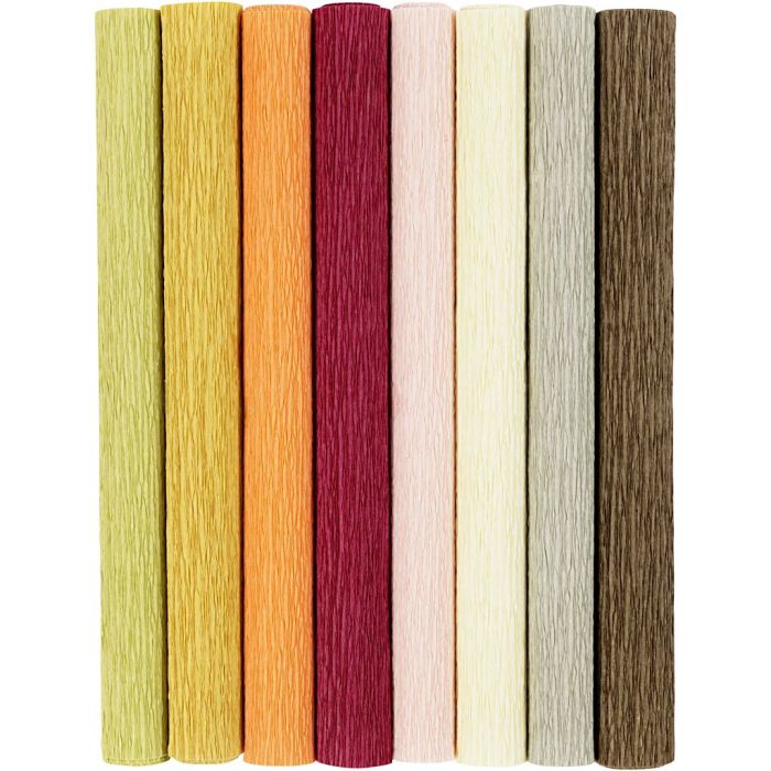 Kräppapper, ark 25x60 cm, Stretchbarhet: 180%, 105 g, dova färger, 8 ark/ 1 förp.