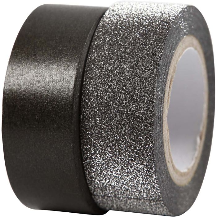 Washitejp, B: 15 mm, svart, 2 rl./ 1 förp.
