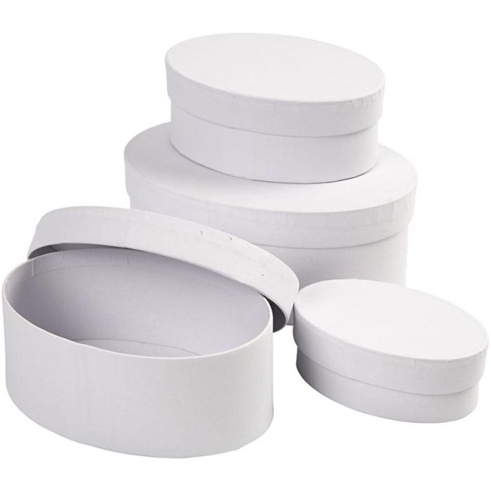 Ovala Pappaskar, L: 10+12+14+16 cm, stl. 10x4 + 12x5 + 14x6 + 16x7 cm, vit, 4 st./ 1 set