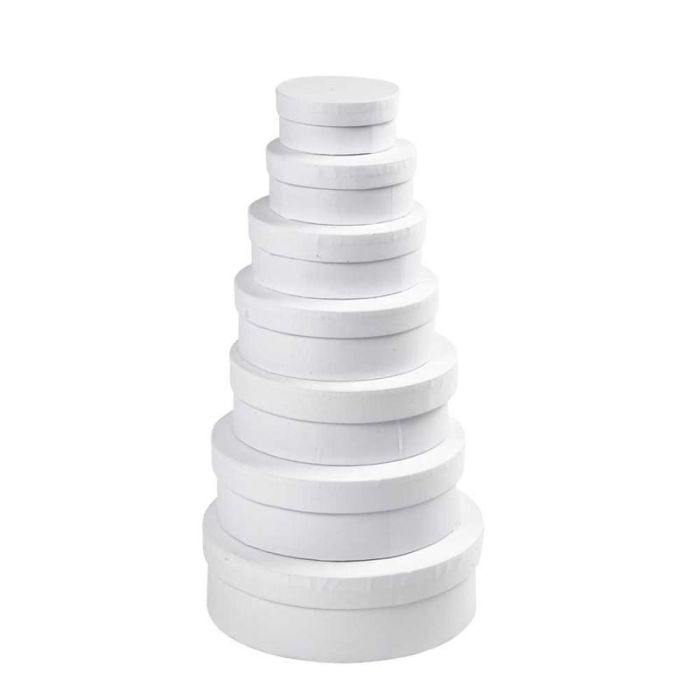 Runda askar, stl. 8,5x4,0 + 10,5x4,5 + 12,5x5,0 + 14,5x5,5 + 16,5x6,0 + 18,5x6,5 + 21,5x7,0 cm, vit, 7 st./ 1 set