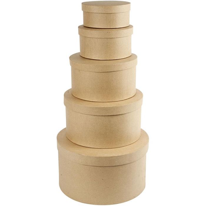 Runda Hattaskar, H: 8+10+13+15+19 cm, Dia. 16,5+18,5+24+28,5+35,5 cm, 5 st./ 1 set