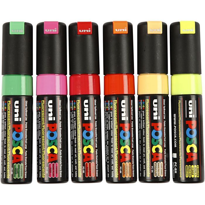 Posca Marker , nr. PC-8K, spets 8 mm, Broad, semi opaque, mixade färger, 6 st./ 1 förp.