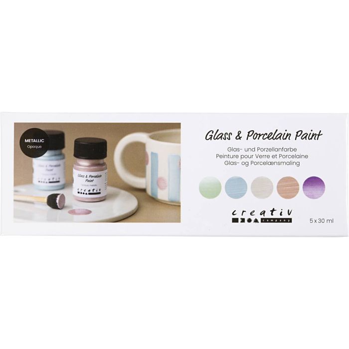 Glas- och porslinsfärg, metallic, täckande, pastellfärger, 5x30 ml/ 1 förp.