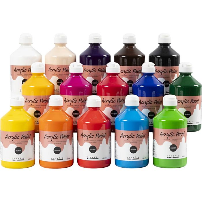 Akrylfärg Blank, mixade färger, 15x500 ml/ 1 förp.