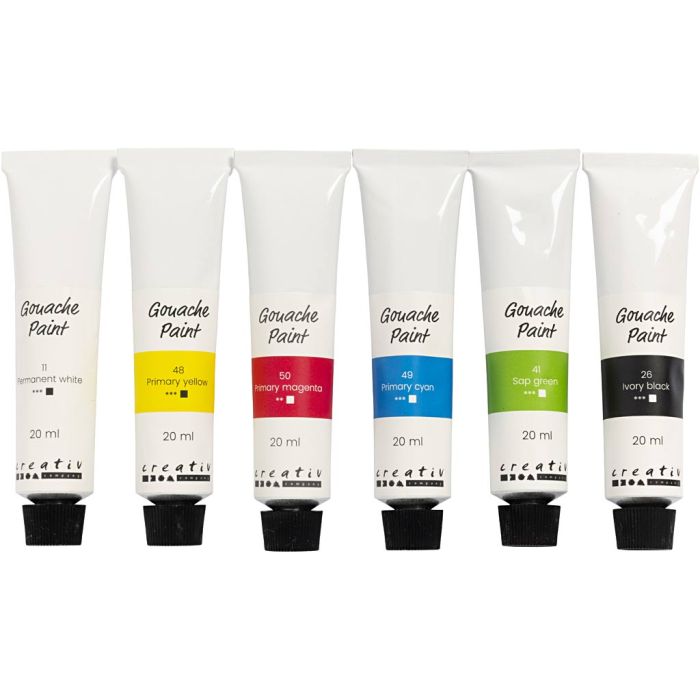 Gouachefärg, standardfärger, 6x20 ml/ 1 förp.