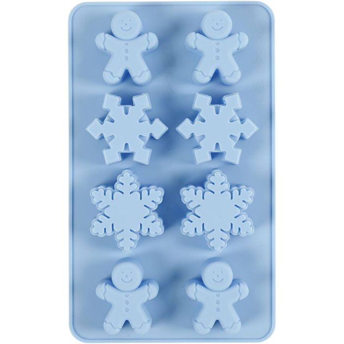 Silikonform, snöflingor och pepparkaksgubbar, H: 2,5 cm, L: 3 cm, B: 4,5 cm, 12,5 ml, 1 st.