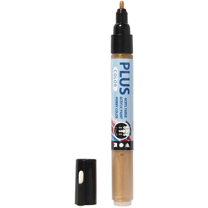 Plus Color Tusch, L: 14,5 cm, spets 1-2 mm, guld, 5,5 ml, 1 st.