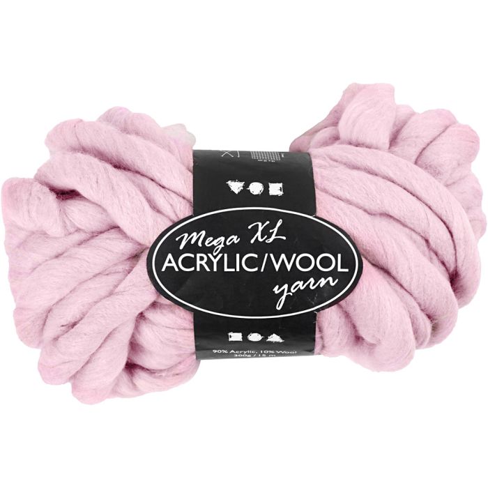 XL Akrylgarn med Ull, L: 15 m, stl. mega, rosa, 300 g/ 1 nystan
